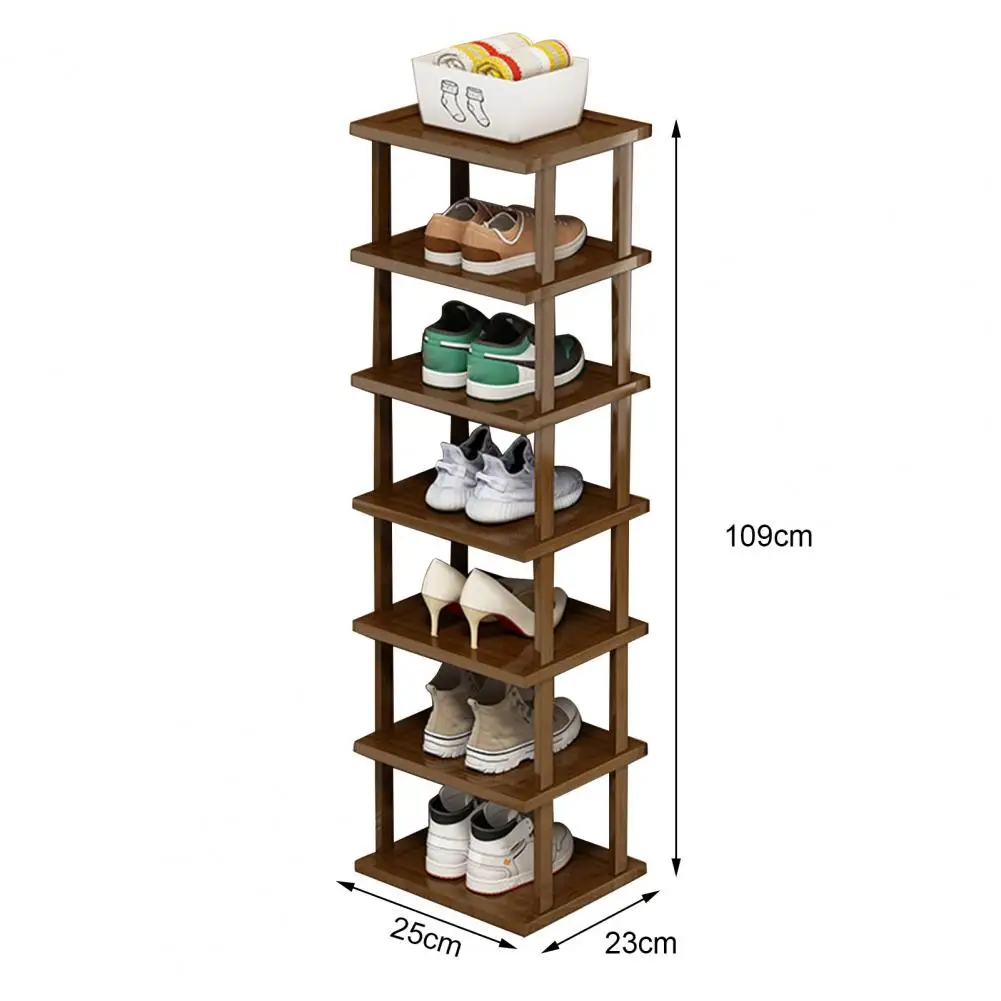 Door Shoe Rack Tall Narrow Shoe Rack Bamboo Entry Shoe Rack with Capacity Stable Structure for Home Dorm or Office 3/5/7 Layers