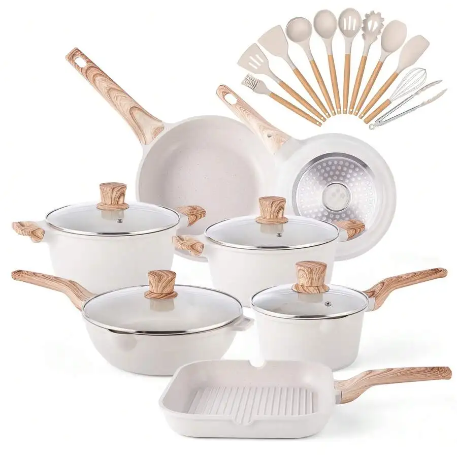 Caannasweis Pots And Pans Set Nonstick Cookware Sets Kitchen Cooking Pot Granite Frying Pans 20 Pieces