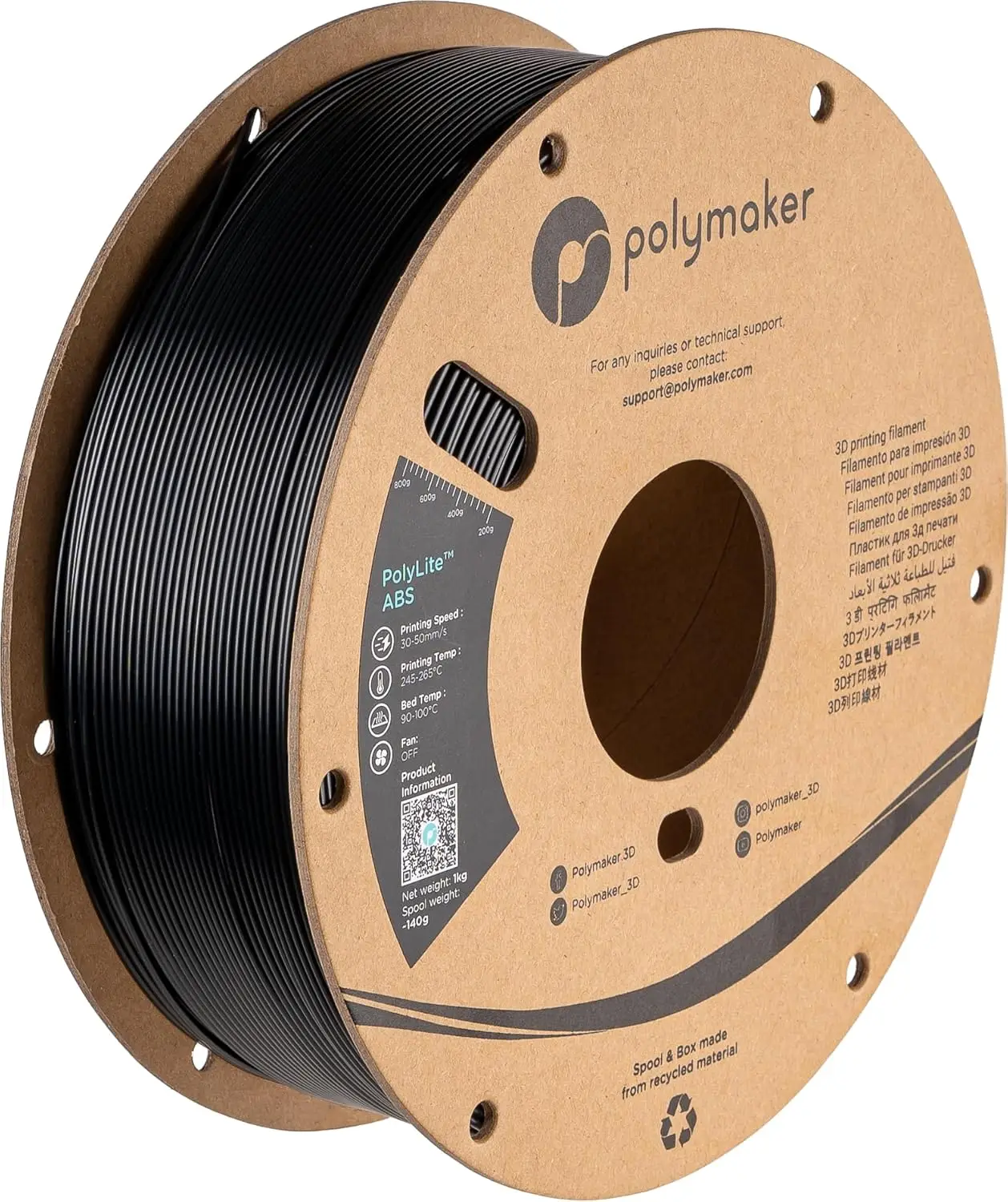

Polymaker ABS Filament 1.75mm Black 3D Printer Filament 1.75mm Heat Resistant 1kg, Strong & Durable, Dimensional Accuracy