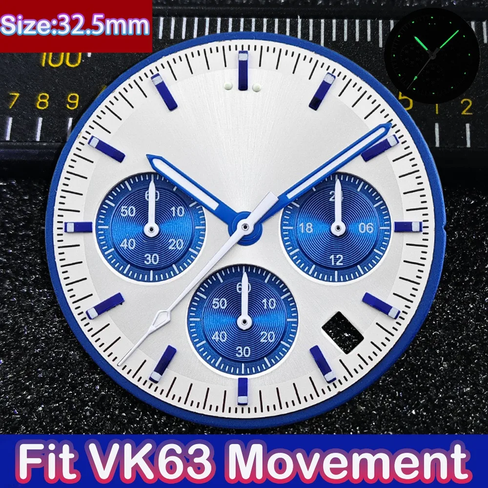 32.5MM VK63 Dial Green Luminous Dial Fit VK63 Movement Speed Master Dial VK63 Watch Replacement Part Accessories