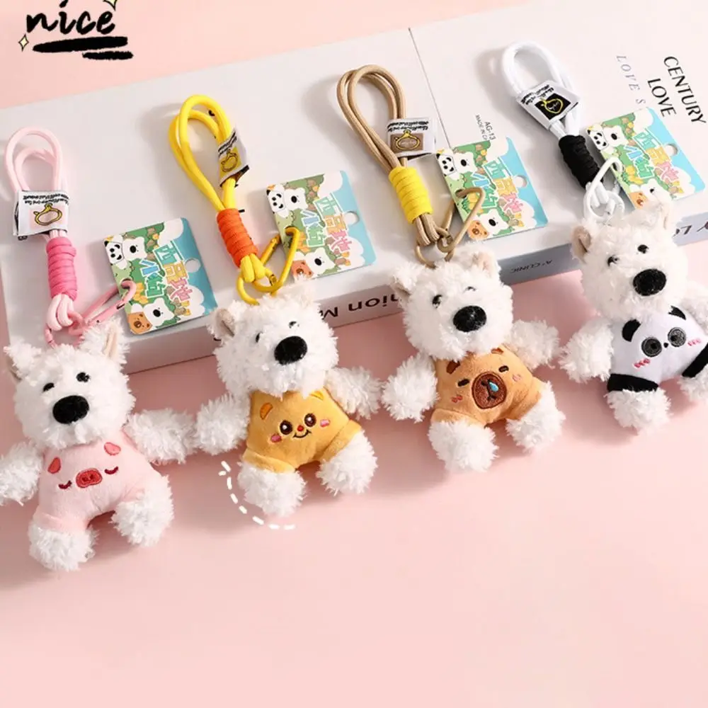 Durable Cartoon West Highland Terrier Keychain Animal Fluffy Puppy Plush Keyring Plush Kawaii Doll Pendant Children Gift