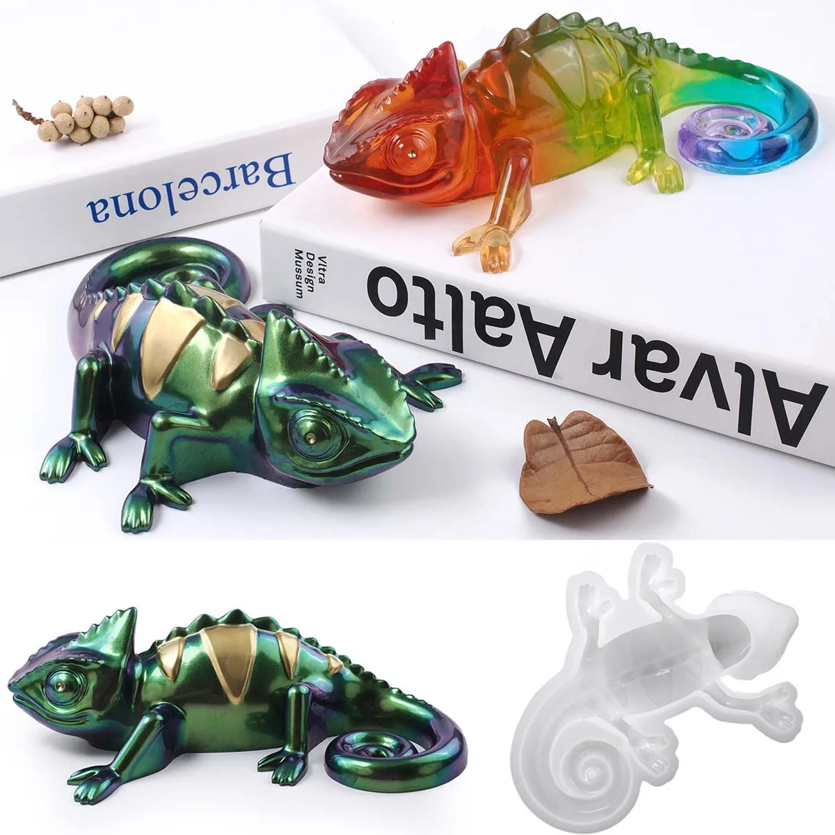 Simulation Chameleon Lizard Silicone Mold DIY Crystal Epoxy Resin Reptile Figurine Molds for Plaster Crafts Making Home Decor