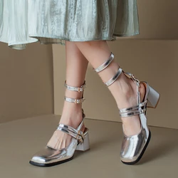 2023 Gladiator Sandals Women's Shoes Square Toe Pumps Dewheel Ankle Strap Buckle Ladies Shoe Zapatos Mujer High Heels Size 32-46