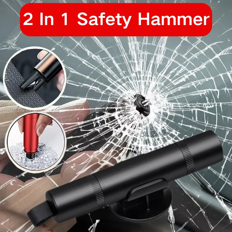 Martillo de seguridad para coche, rompecristales de emergencia, cortador de cinturón de seguridad, acero de tungsteno de alta dureza, herramienta de rescate 2 en 1, accesorios para automóviles