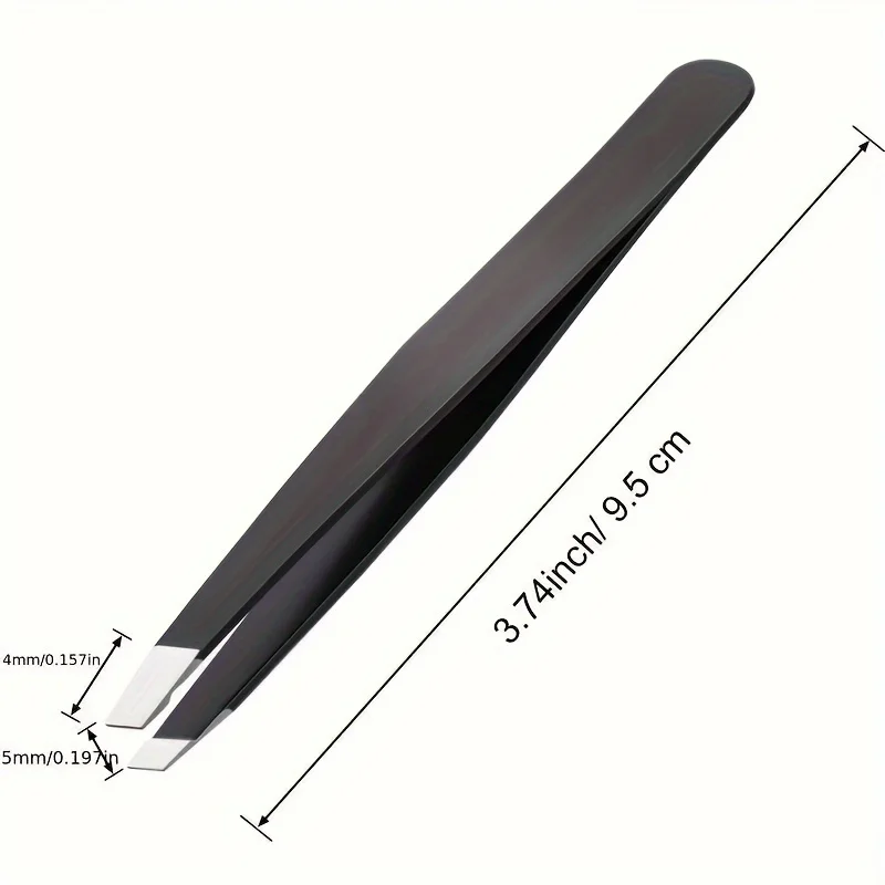 12Pcs Hair Removal Tweezers Stainless Steel Eyebrow Tweezers Slanted Black Tip Point Face Harmless Makeup Beauty Tool Black