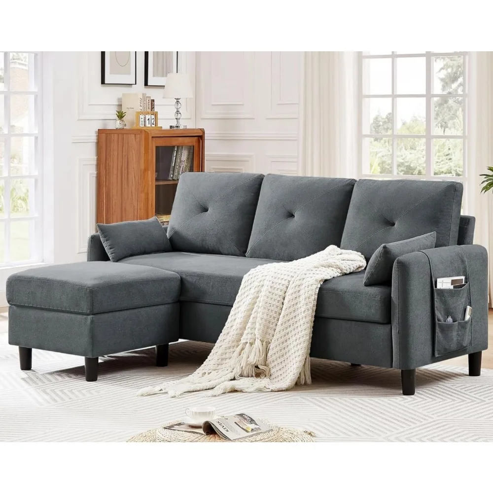 

Sectional Sofa Couches for Living Room, Convertible L Shaped Sofas 3-Seat Modular Couch with Reversible Chaise, Modern Linen