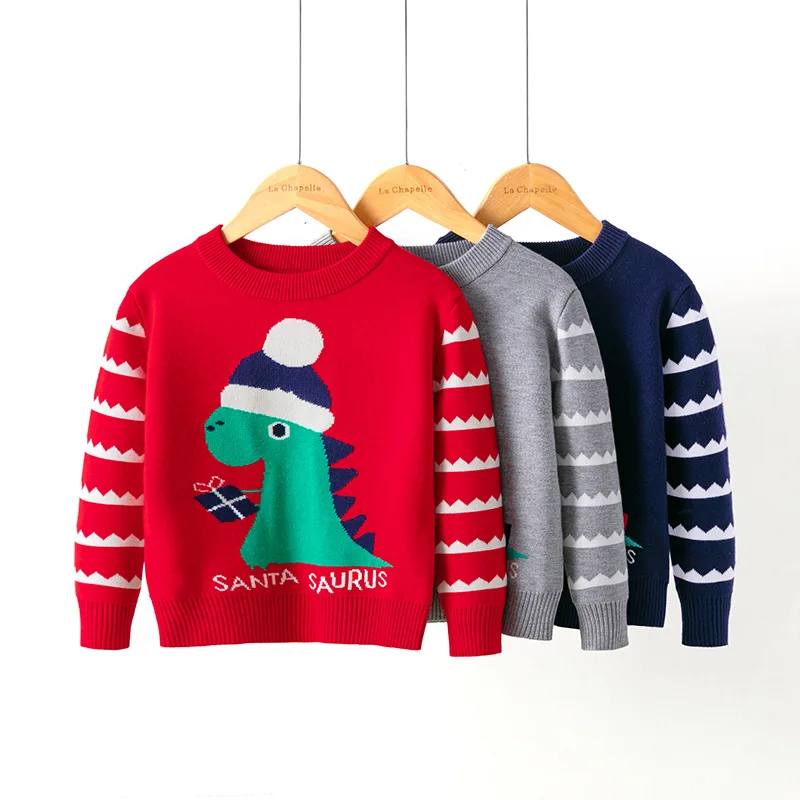 

Cute Children's Sweater Autumn Winter Christmas Cartoon Dinosaur Boys Girls Xmas Pullovers Knitted Warm Knitwear Casual Clothing