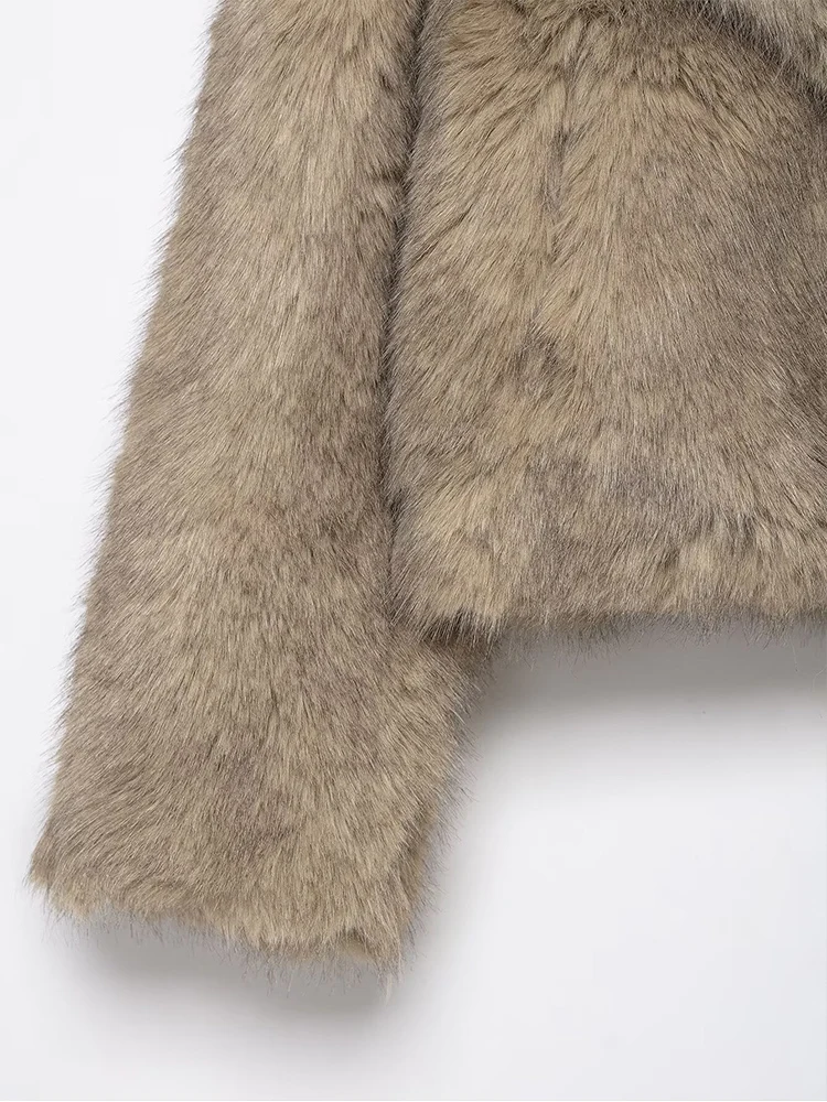 Abrigo/chaqueta corta de manga larga con cuello de piel sintética a la moda y versátil para mujer nueva de estilo europeo.
