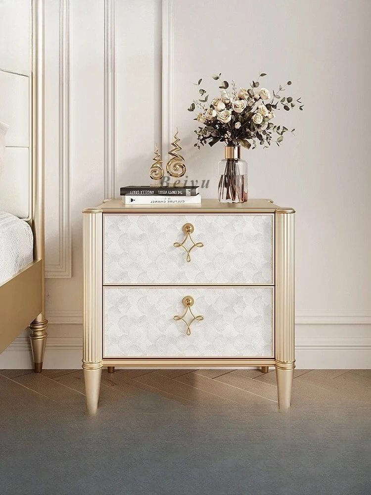 

Bedroom bedside table Light luxury simple high-end shell Small bedside cabinet Storage storage Solid wood bedside table