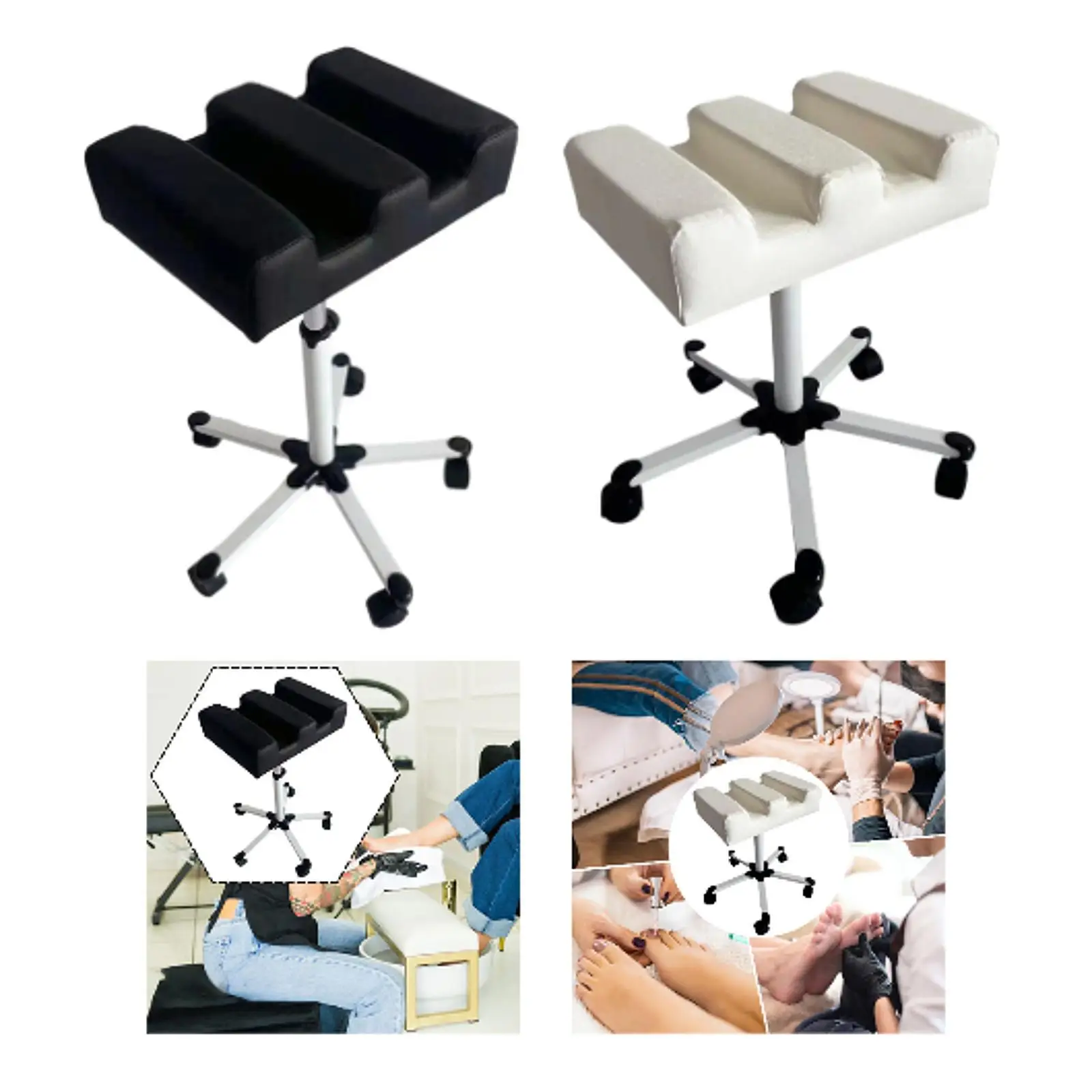 Pedicure Foot Rest Manicure Foot Stool Easy to Clean Multifunction Sturdy Adjustable Height with Rolling Casters for