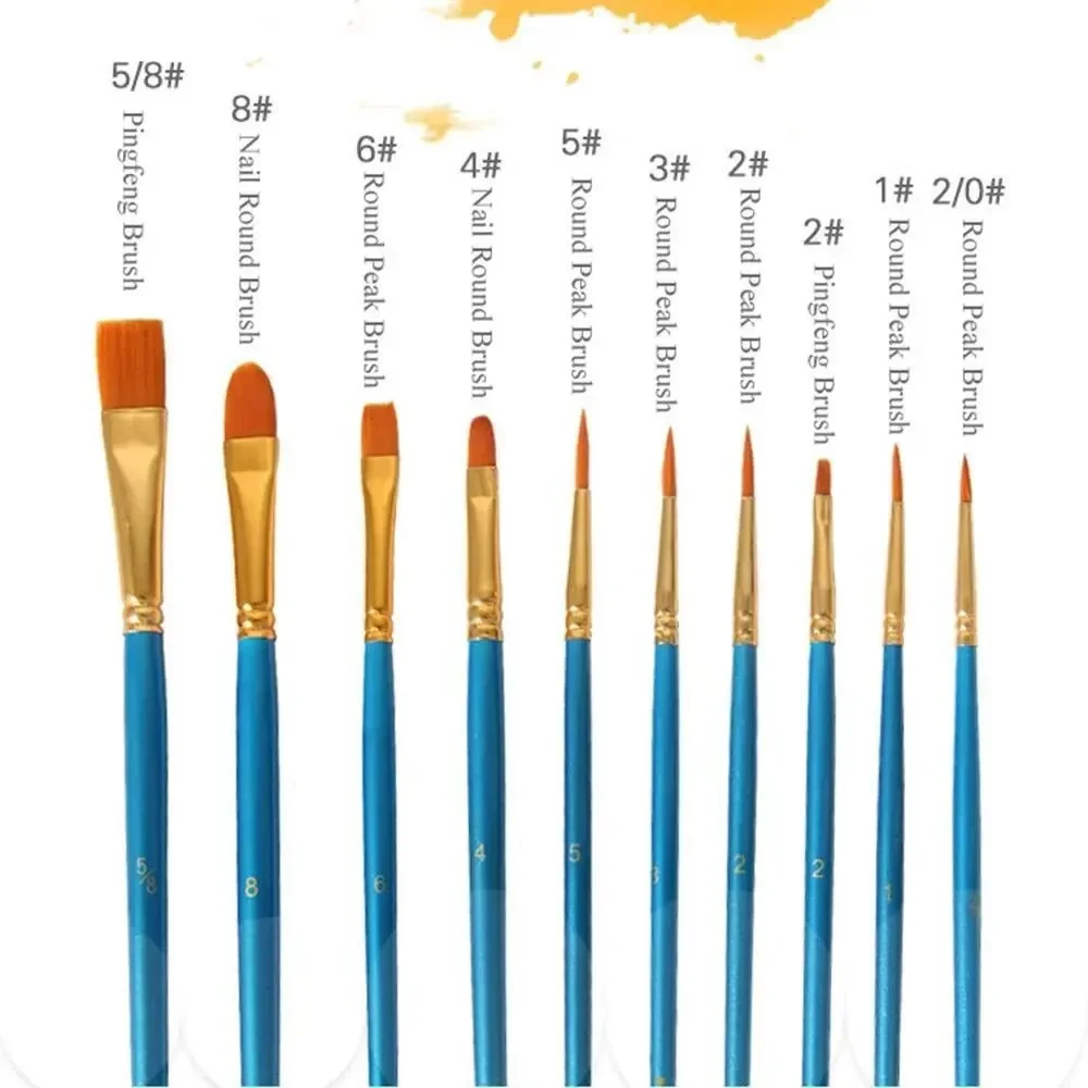 10Pcs/Set Nylon Hair Painting Brush painting by numbers Tool brushes Watercolor Gouache Paint Brushes Different Shape Round Tip