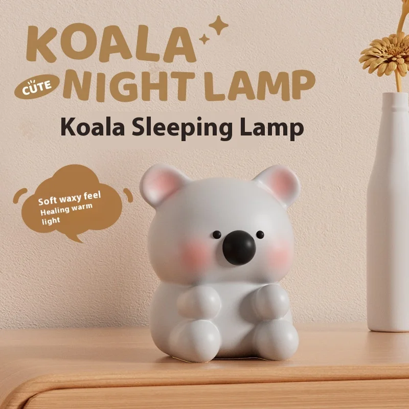 2024 New Genuine Koala Bedside Lamp Kawaii Action Figure Sleep Aid Desk Lamp Inductive Ambient Light Birthday Ornament Gift Toy