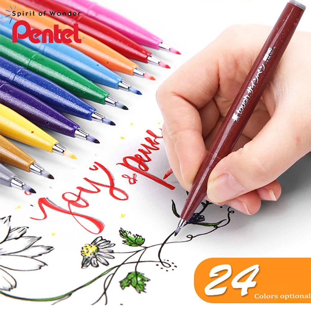 

Цветная ручка Pentel SES15C, кисть с мягким наконечником, ручная учетная запись, сенсорная поздравительная открытка, цветочное тело, ручная роспись, Рождественская ручка, канцелярские принадлежности