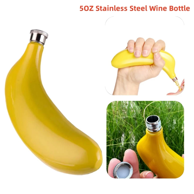 5 OZ Stainless Steel Banana Wine Bottle Wine Whisky Pot Bottle Hip Flasks Drinker Alcohol Bottle Portable Drinkware Bottle