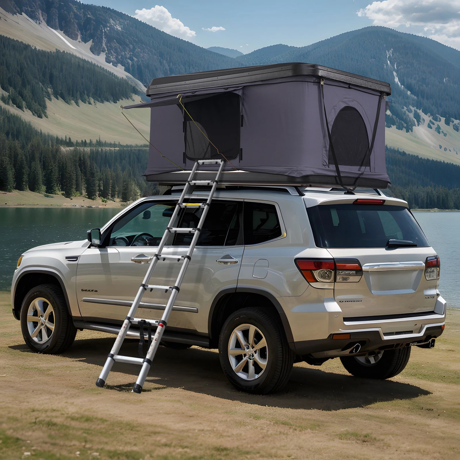 VEVOR Rooftop Tent Hard Shell, Hard Shell Roof Top Tent with Telescopic Ladder Thick Mattress,Waterproof Windproof for Jeep SUV