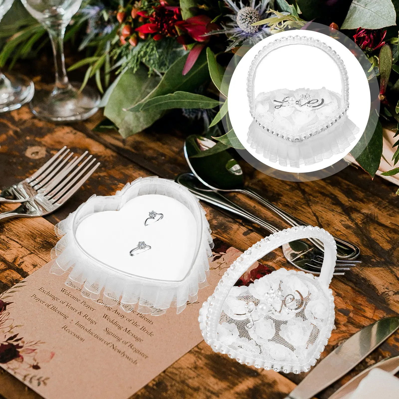 

Романтическая подушка для обручальных колец в форме сердца с кружевом, мягкая атласная подушка-держатель для колец, подарок для церемонии помолвки, свадебное украшение