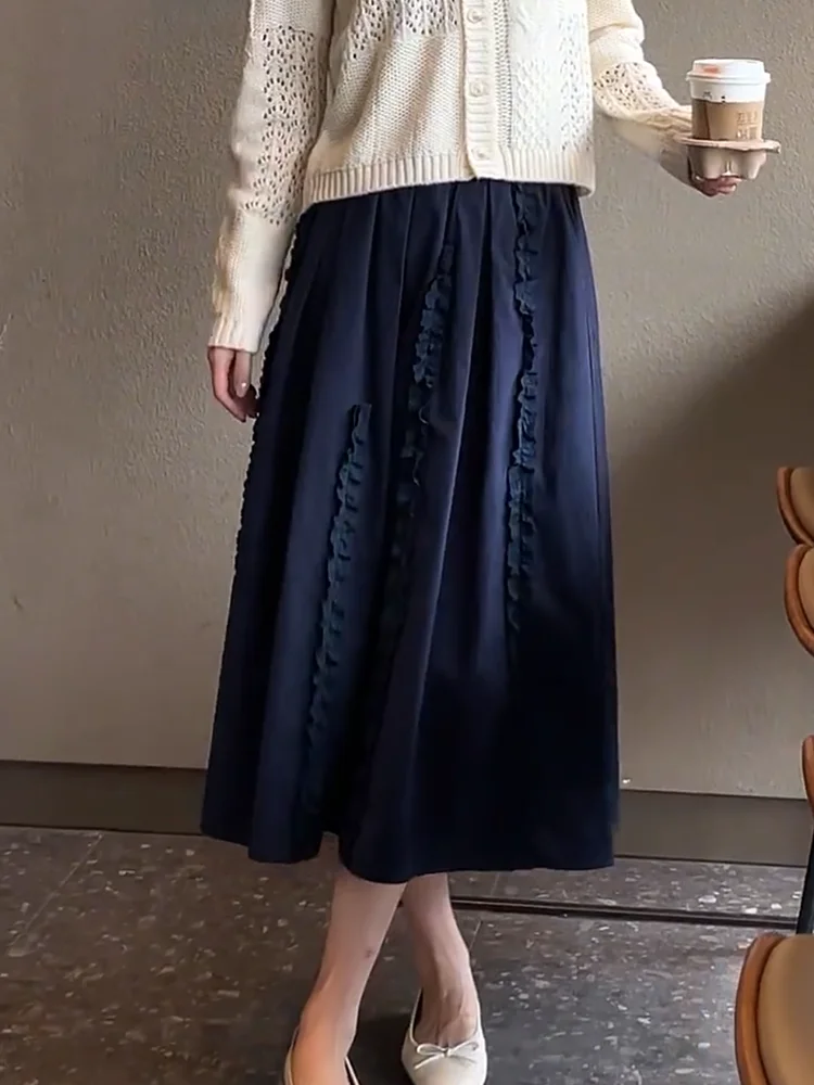 

Модная ретро-юбка А-силуэта с деревянным узором, цветная, с высокой талией, весенняя новинка, омолаживающая, свободного кроя