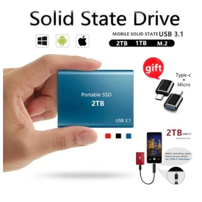 2TB External Hard Drive USB 3.1/Type-C  High-Speed Storage Device for Laptops/Desktop/Mac