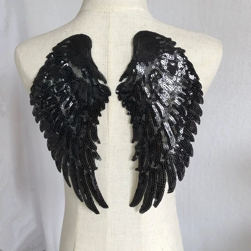 1Pair Gold Black Silver Angel Sequin Wings Embroidery Patch Applique Stick Iron On Clothes T-shirt  Jacket Decor Accessory DIY