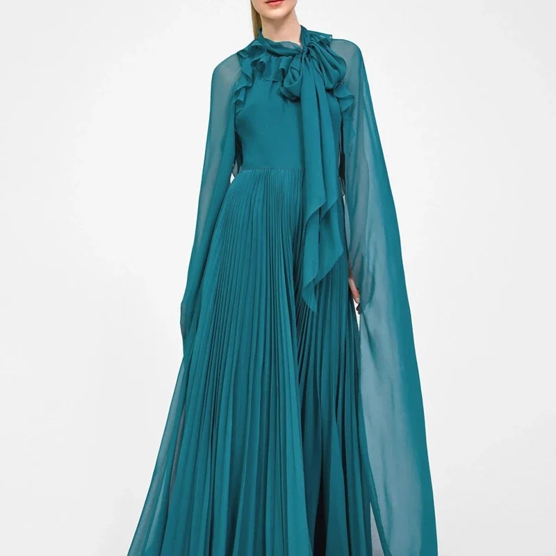 Royal Sister Temperament Goddess Fan Dress Fairy Cloak Pleated Skirt High-end Design Sense of Vacation Long Skirt