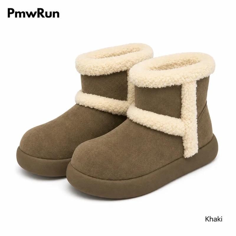 Winter Plush Boots For Women 2026 Trend Fashion Ankle Padded Cotton Shoes Anti-slippery Thick Warm Female Snow Footwear