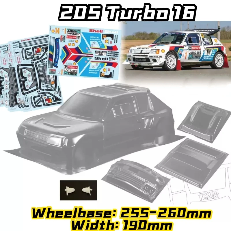 RC 205 Turbo 16 T16 WRC 1/10 Rally RC PC body shell lampshade 190mm width Transparent body shell RC hsp Tamiya XV-01 LC PTG