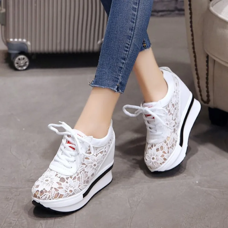 Summer Lace-up Breathable Women Mesh Sneakers Wedges Height Increasing Platform Female Casual Walking Vulcanize Shoes Zapatillas