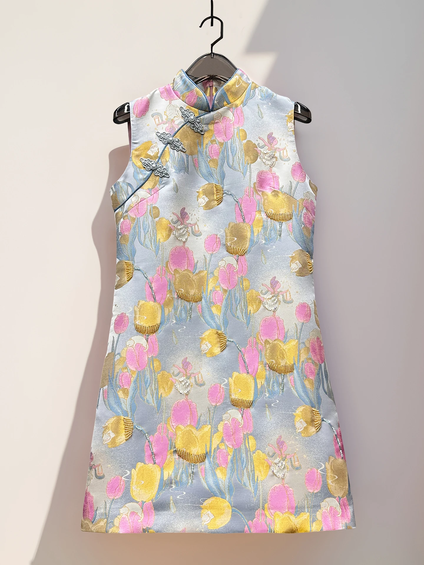 

Ele Young Chinese Sle Dr Gold Embroidery Side Slit Skirt High Quali Cotton Polyester Spring Summer