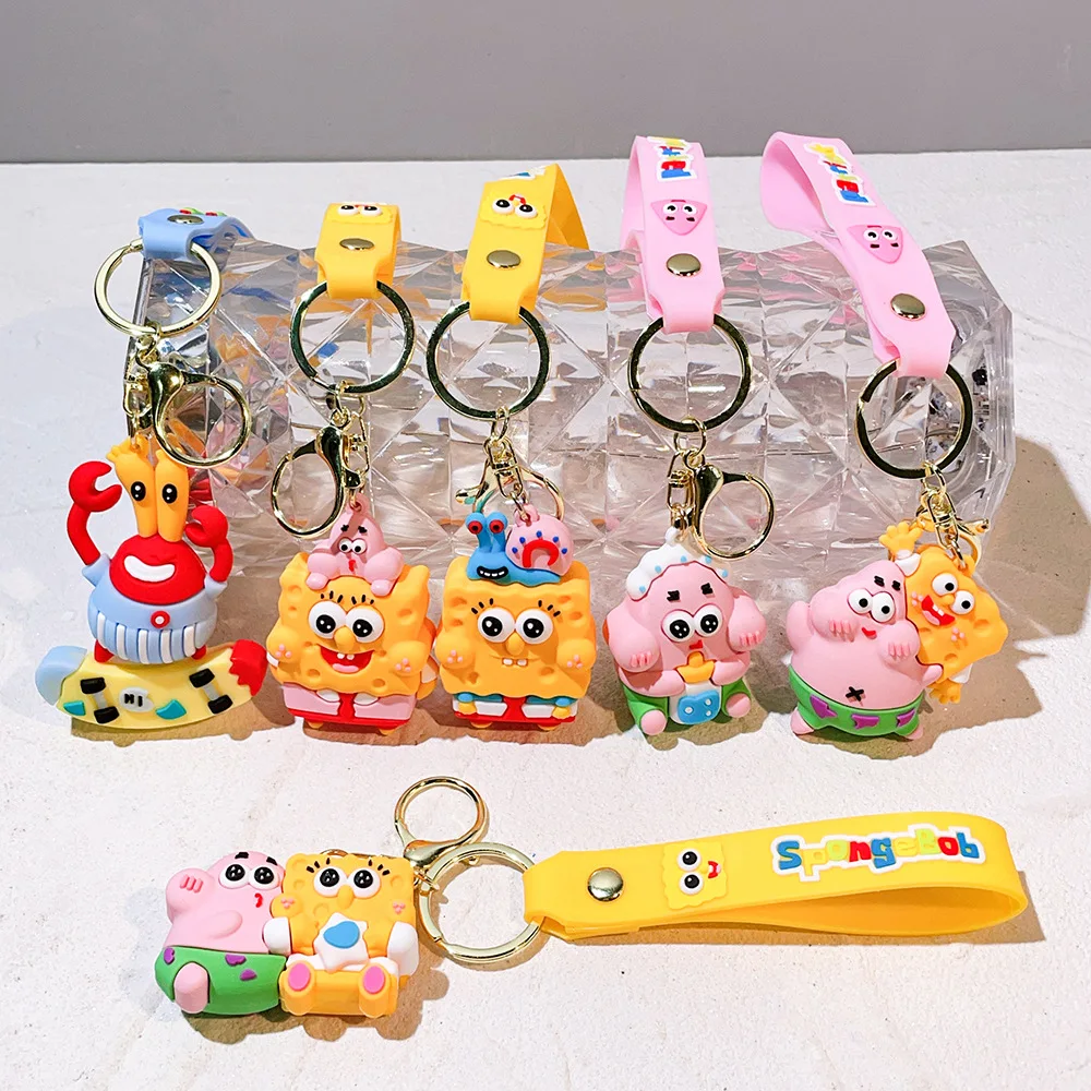 LLavero de Bob Esponja, pareja de dibujos animados, Anime Patrick Star Mr. Krabs, figura de calamar, llavero de coche, mochila, bolso, colgante, regalos para niños