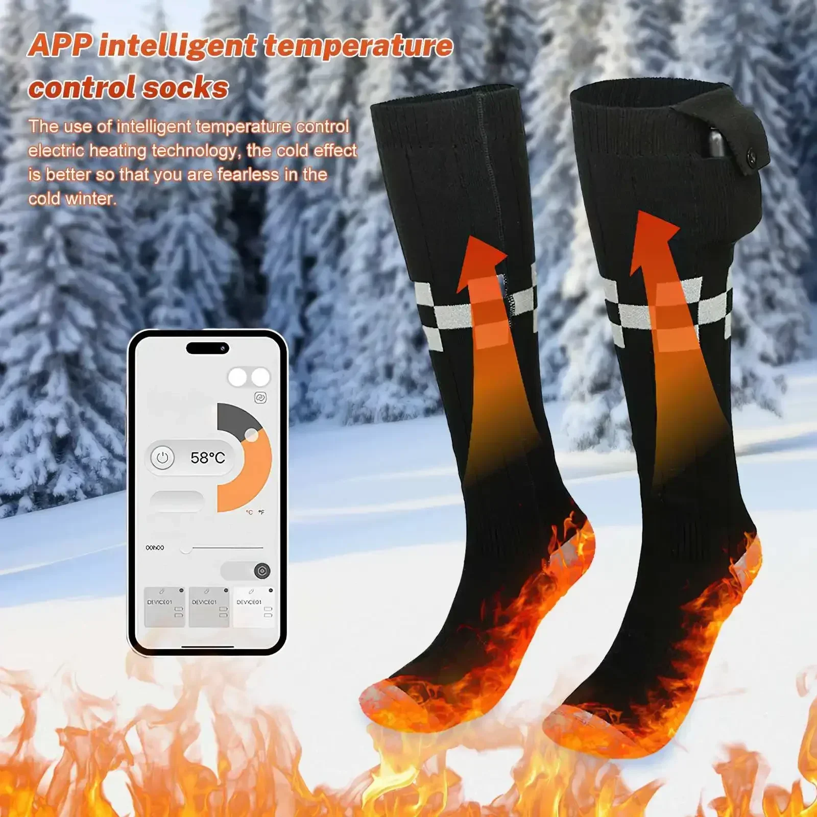 Heated Socks APP Remote Control 6000/5000mAh Rechargeable Battery Winter Thermal Electric Heating Thick Stockings 3 Gears