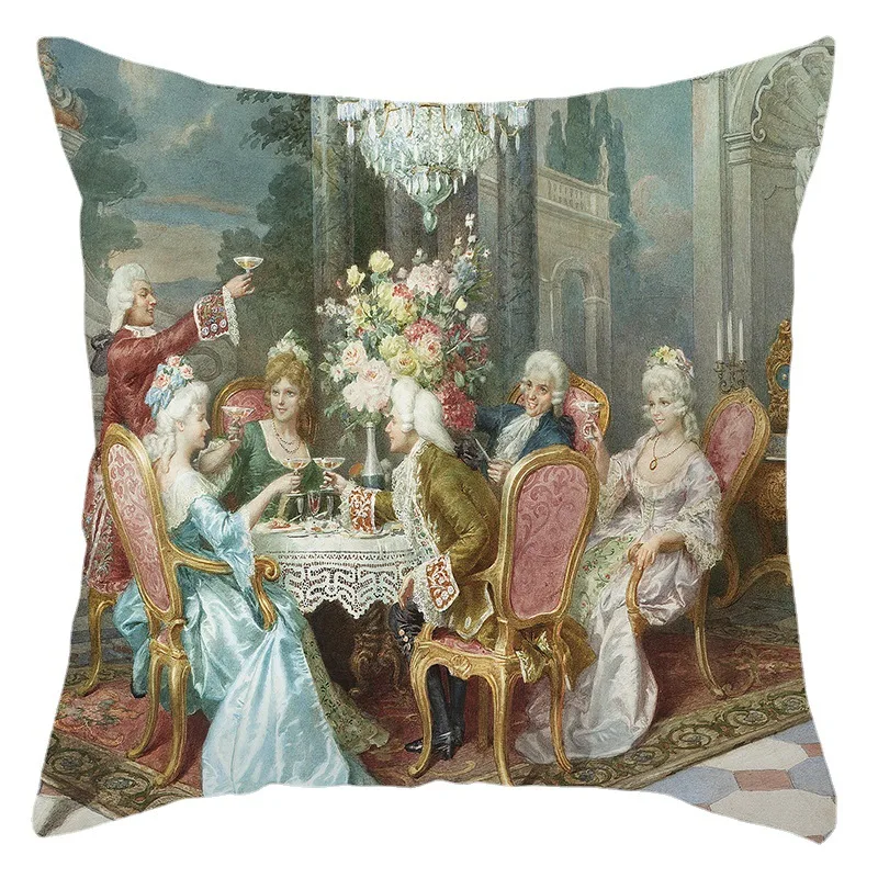 European Retro Oil Painting  Linen Pillows Case Royal Court Nobles Portrait Print Cushions Case Vintage Sofa Couch Throw Pillows