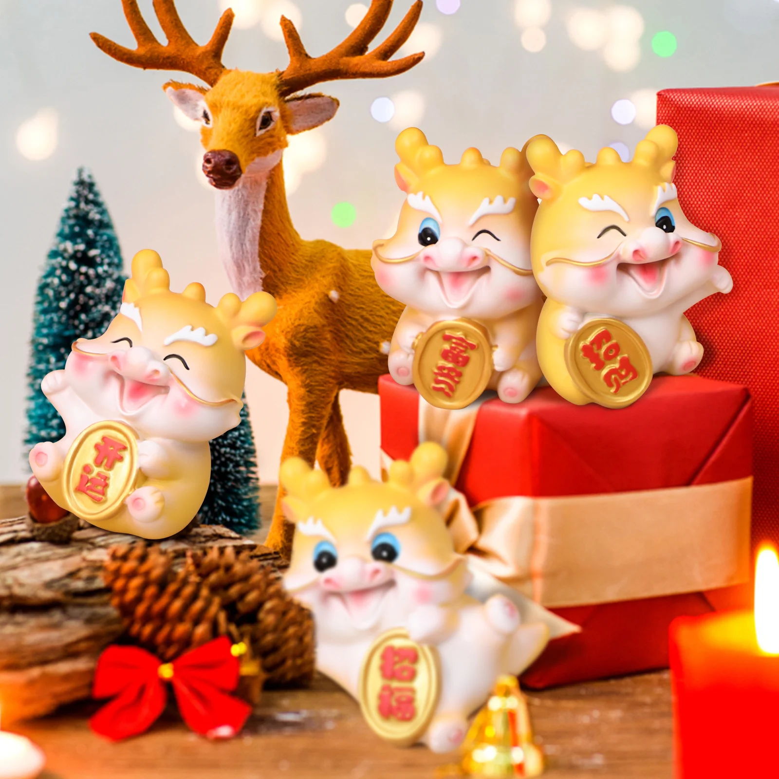 

4Pcs Resin Dragon Figurines Desktop Decor Mini Cartoon Animal Statue Office Home Creative Shelf Decoration Dragon Decor