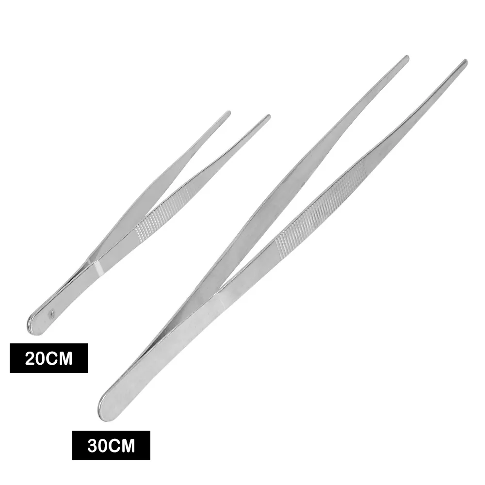 20CM/30CM Toothed Tweezer Straight Tweezer Long Barbecue Food Tong Stainless Steel Home Garden Kitchen BBQ Tool