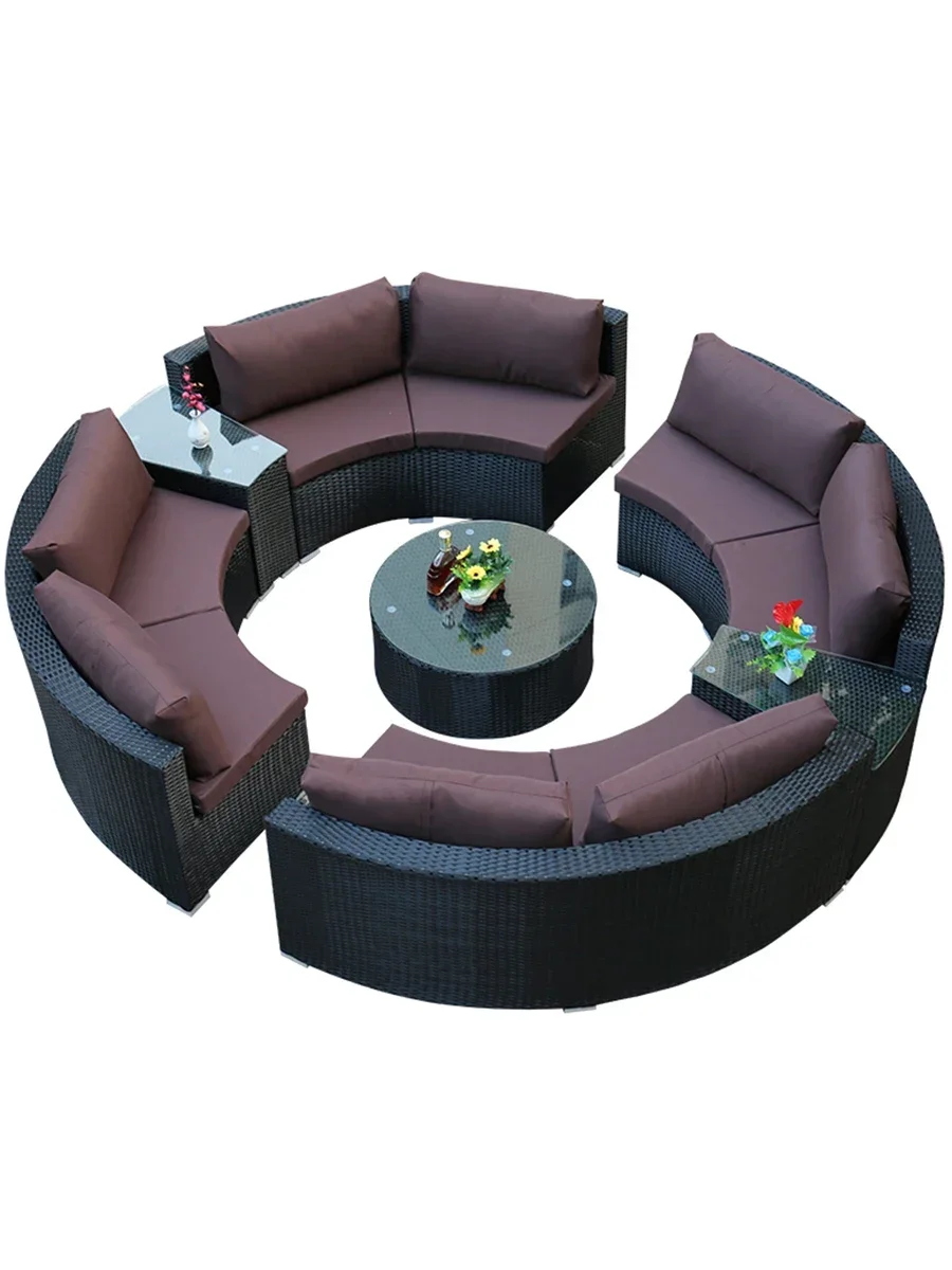 

Outdoor round rattan sofa combination garden courtyard semicircular rattan chair sofa outdoor hotel curved living room sofa