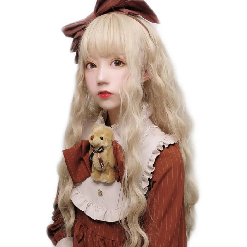 Lolita Pruik Blonde Pruiken Voor Vrouwen Cosplay Pruik Met Pony Natuurlijke En Schattige Hoofdband Krullend Pruik Synthetische