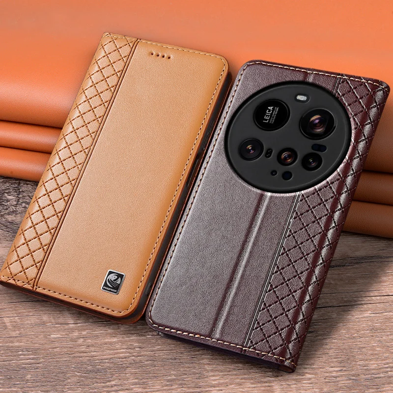 

Flip Case For XIAOMI Mi14 Mi 14 14T Pro Ultra 5G Luxury Cowhide Genuine Leather Wallet Cases Napa Grid Magnetic Covers