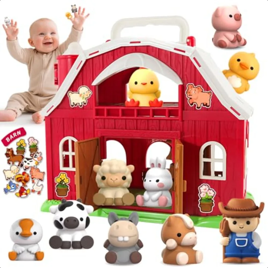 

SpringFlower Toddler Toys for 1 2 3 Years Old Boys and Girls Big Barn Toy with Farm Animal Educational Montori Toys Farm Preten