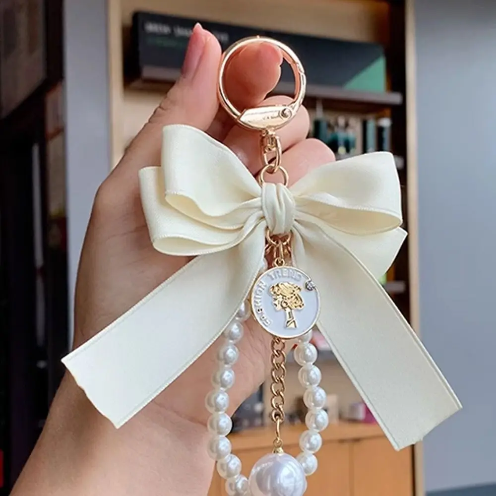 

Fashion Large Bowknot Ribbon Pearl Key Chain Women's Multi-color DIY Key Pendant Hanging Ornament Sweet Bag Accessories
