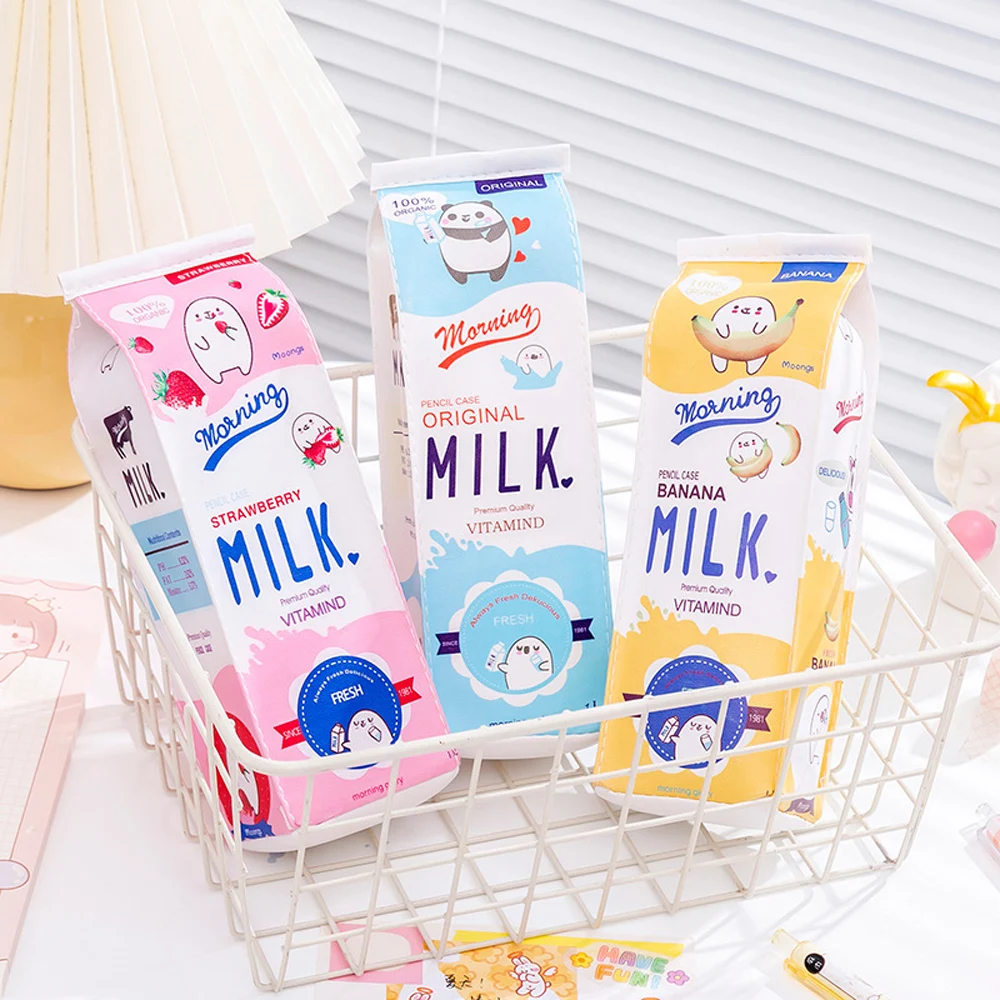 12 Pcs Pencil Case Cartoon Milk School Pencil Box Pencilcase Pencil Bag School Supplies Stationery