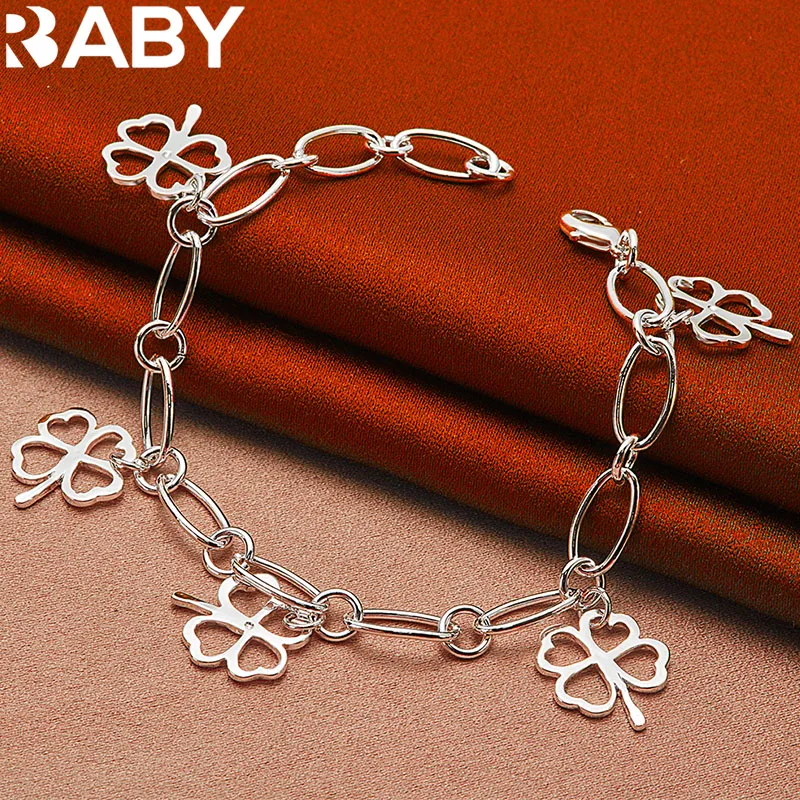 

URBABY 925 Sterling Silver Lucky Grass Bracelets For Women Fashion Wedding Engagement Party Charms Jewelry Accessories