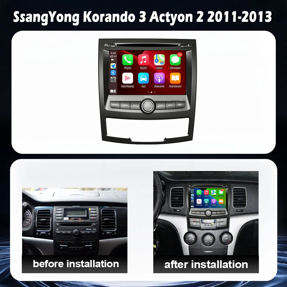 Android 16 Auto Car Radio Navigation GPS Multimedia Video Player for SsangYong Korando 3 Actyon 2 2011-2013 with BT Carplay 4G W