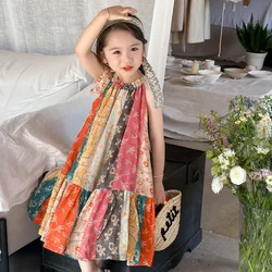 Girls Casual Dresses Floral Print Halter Sleeveless Top Girls Dress Kids Clothes for 2 To 7 Years Chinese Traditional Dress