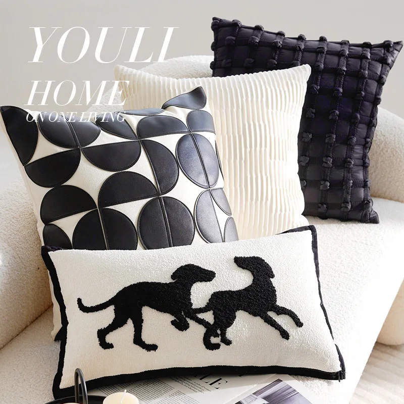 Luxury French Antique Embroidered Black White Cushion Cover - Sofa Bed Living Room Pillow Case, High-End Removable Home Decor