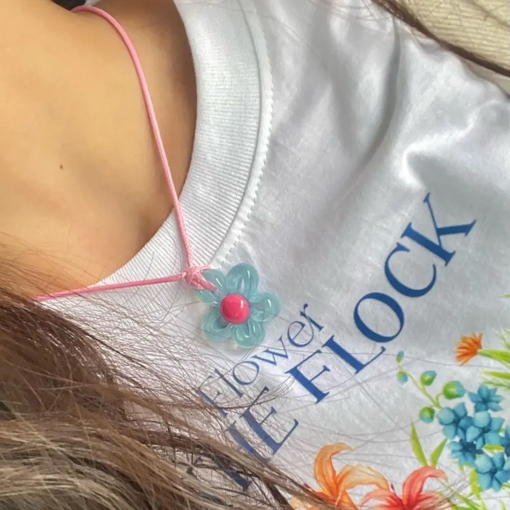 2026 New Summer Candy Color Line Flower Necklace Korea Y2K Cute Color Contrast Floral Necklace Women Clavicle Chain Jewelry