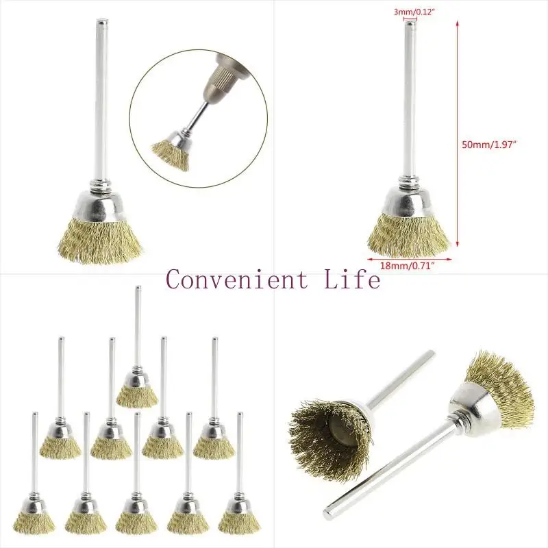 

L1EE 10Pcs 18mm Brass Wire Wheel Brushes For Grinder Rotary Tool Accessories Set
