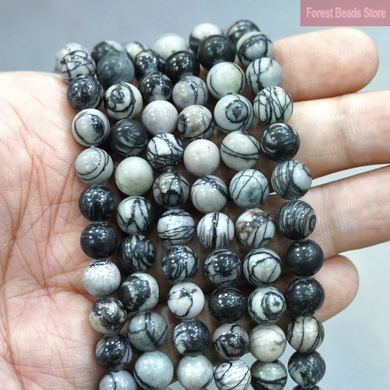 Natural Stone Spider Web Jaspers Round Loose Beads DIY Hanfmade Bracelet Necklace for Jewelry Making 15