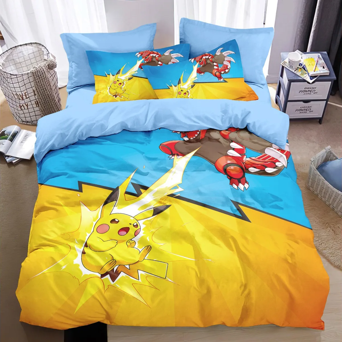 

Cartoon Pokemon Bedding Set for Kids Boys,Pikachu Duvet Cover 3D Printed Anime Pokemon Quilt Duvet With zipper