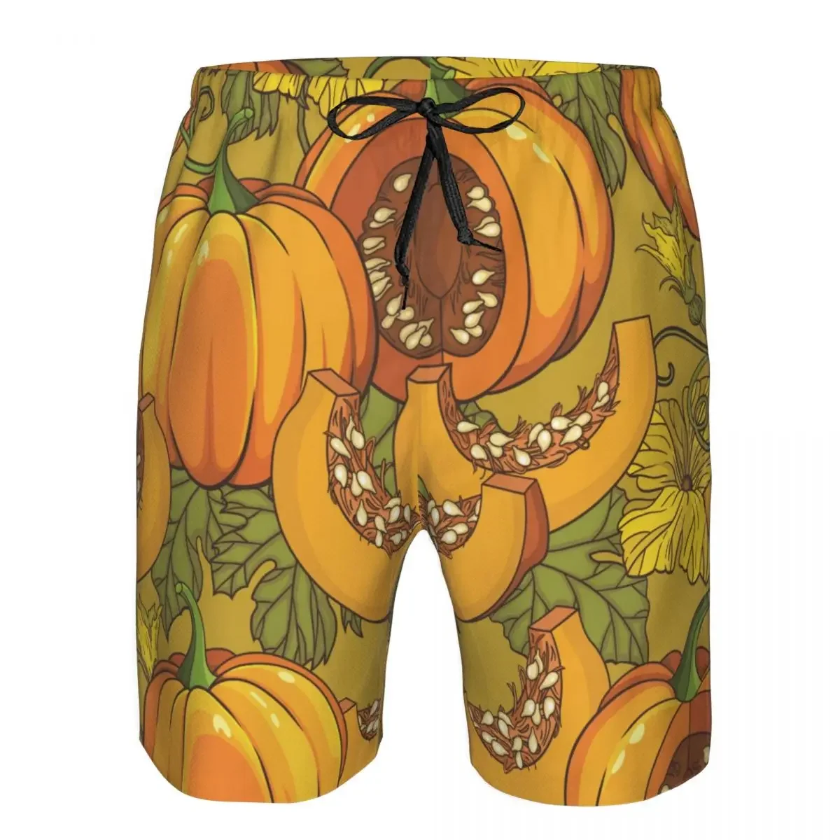 Men's Beach Short Swim Shorts Botanical Pumpkins Flowers And Leaves Surfing Sport Board Shorts Swimwear