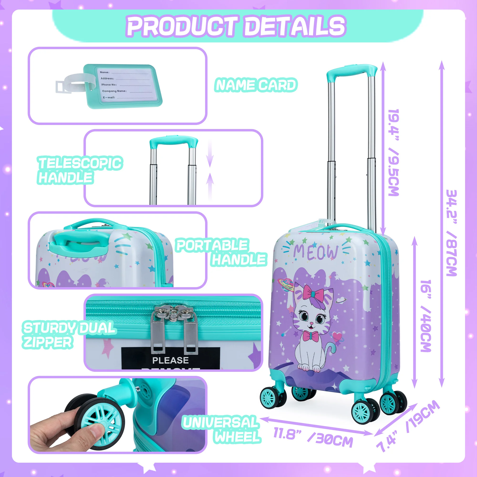 2 ชิ้นเด็กชุดกระเป๋าเดินทาง 16 ''Hardside กระเป๋าเดินทาง Spinner ล้อเด็กหญิงกระเป๋าเดินทางกระเป๋าเดินทางสายการบินได้รับการอนุมัติ