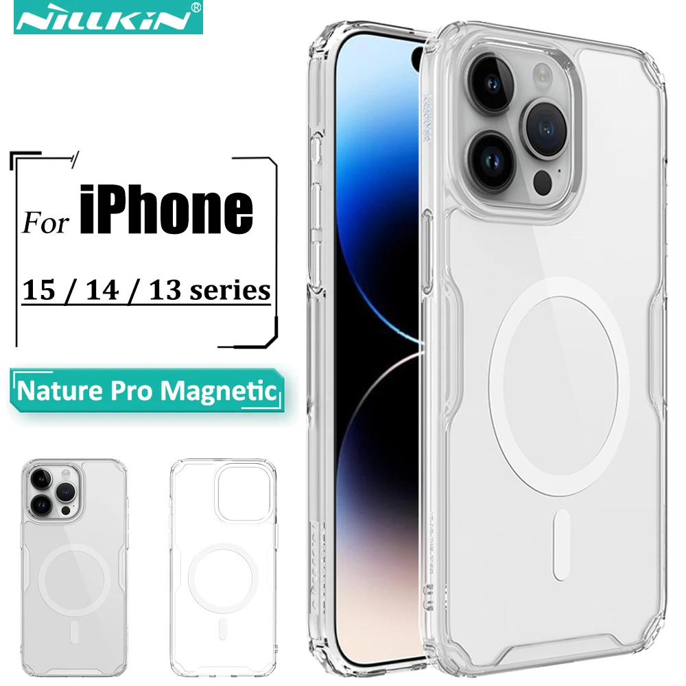 Nillkin-funda magnética para iPhone 15 Pro Max, 14 Plus, 13, accesorios MagSafe compatibles, Air Bag, diseño de cuatro esquinas